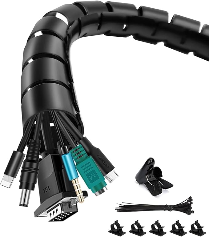 shinfly Kabelmanagement Kit 2x1,5m Kabelschlauch 16+22mm Schwarz mit Kabelbindern & Clips für TV Computer – NOT-CTC01